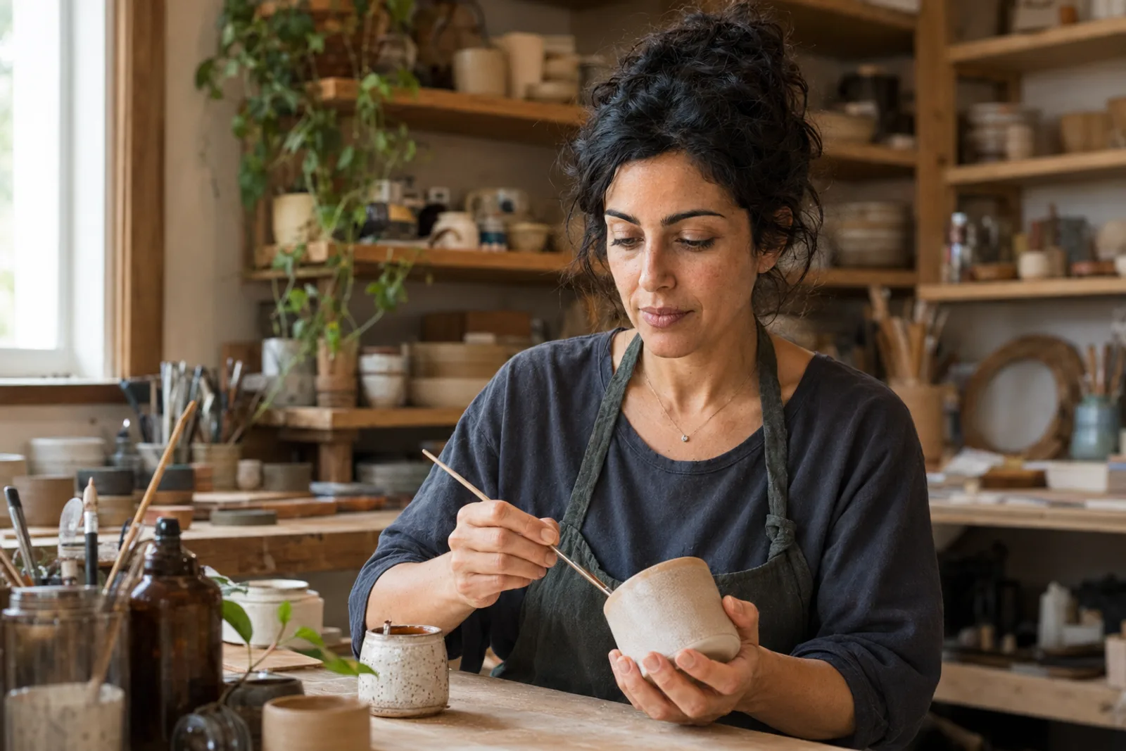 Yasmin in ihrem Studio bei der Arbeit an einem ihrer Produkte